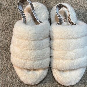 UGG Fluffy White Slippers